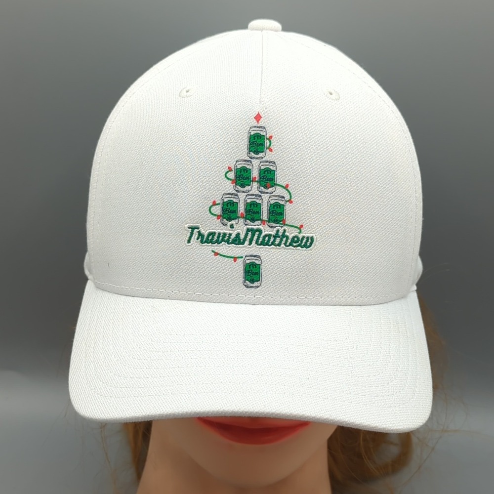 Travis Mathew Merry Beermas Hat Golf Cap White Snapback 110 Flexfit Tech